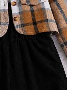 SHEIN Tween Girl Plaid Print Button Front Blouse & Cami Jumpsuit - Multicolor - View 6