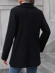 EMERY ROSE 素色雙排釦花呢外套 - 黑色 - 查看 2