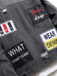 Manfinity Homme Men Letter Graphic Ripped Denim Jacket Without Tee