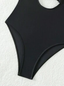 Costavie Summer Beach Cut Out Ruffle Trim One Piece Swimsuit - Black - View 8