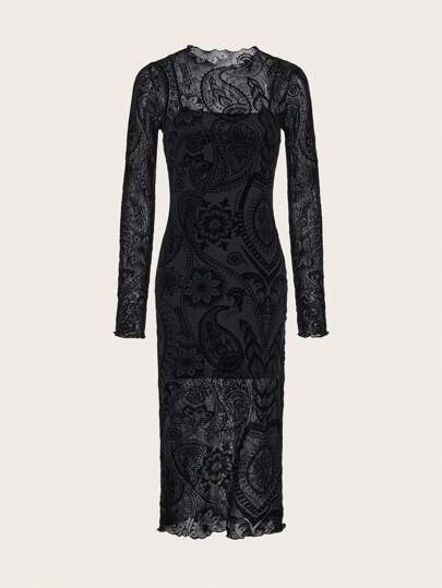 Vestido ajustado con estampado de paisley de malla sin cinturón