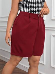 SHEIN Essnce Plus High Waist Plicated Detail Slant Pocket Shorts