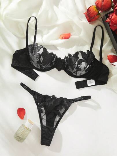 Crystal Vow Floral Embroidered Underwire Bra & Panty Lingerie Set