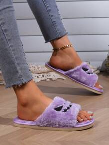 Pumpkin Lantern Halloween Party Women's Plush House Slippers - Purple - View 2