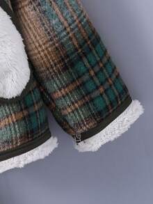 Young Boy 1pc Plaid Print Thermal Lined Jacket - Green - View 4