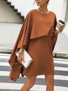 SHEIN Clasi Solid High Low Hem Dress - Brown - View 5