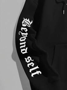 Manfinity VCAY Men Floral & Letter Graphic Drawstring Hoodie & Sweatpants - Black - View 5