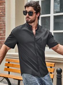 Manfinity Homme Men Solid Button Up Shirt - Black - View 5