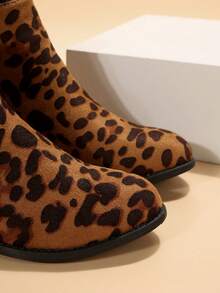 女式時尚豹紋印花靴 - 駝色 - 查看 3