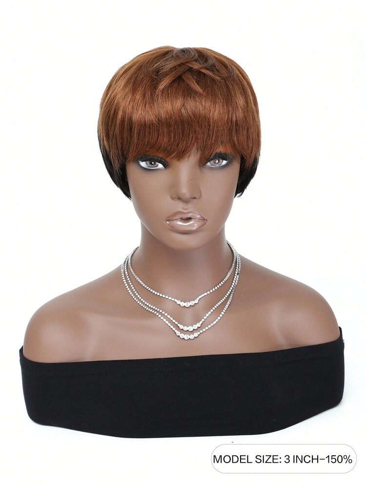 corto Peluca con tupe corte Pixie Flecos Peluca humano pelo hecho a máquina Peluca - SNATURAL/30 - Añade 5