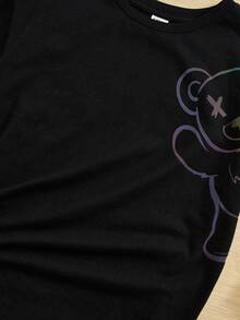 SHEIN Cô Gái Trẻ Phản chiếu Đồ họa Hoạt hình Áo thun Thả vai - màu đen - Xem 5