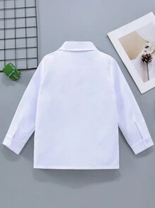 Tween Boy Pleated Panel Pocket Patched Shirt - White - View 2