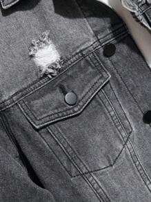 Manfinity Homme Men Letter Graphic Ripped Denim Jacket Without Tee