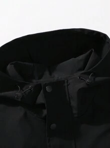 Män Plus Lapp med text detalj Fåll med Dragsko Huva Jackor - Svart - Visa 3