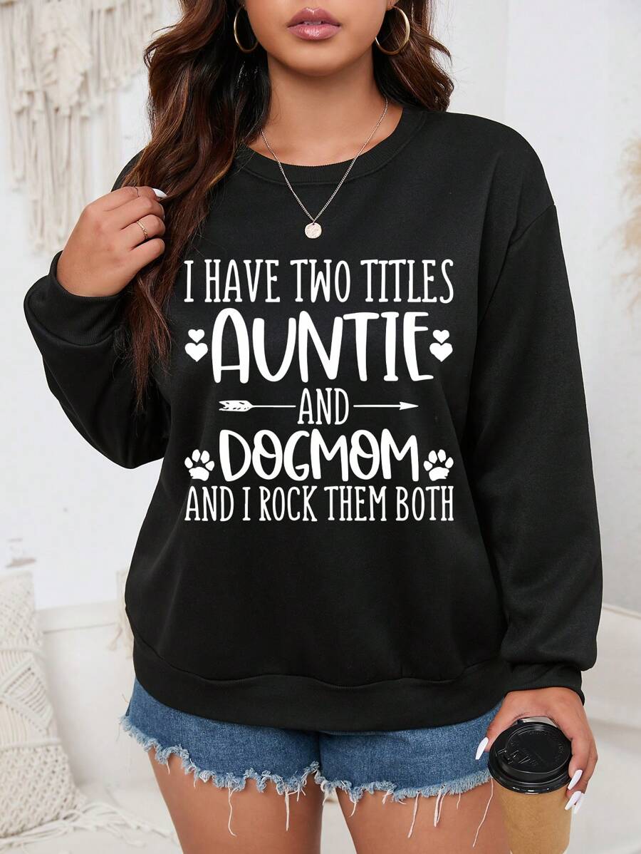 SHEIN EZwear Plus Slogan Graphic Drop Shoulder Sweatshirt - Black - View 1