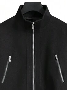 Manfinity Homme Men's Ultra-Large Drop Shoulder Zipper Jacket - Black - View 4