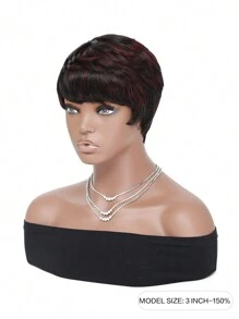 NATURAL/99JC Curly Pixie Cut With Bangs Wig Human Hair Machine Made Wig - SNATURAL/99JC - View 5