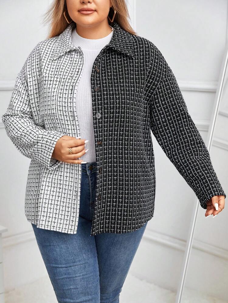 Plus Plaid Print Drop Shoulder Coat