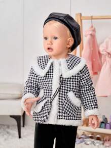 SHEIN Babymeisje Hondentandprint Contrast Pluizige rand Jassen & Tas
