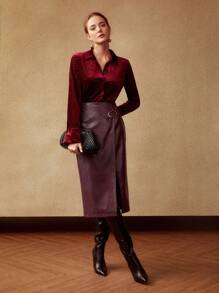 MOTF PREMIUM FAUX LEATHER REPTILE SKIRT - Burgundy - View 4