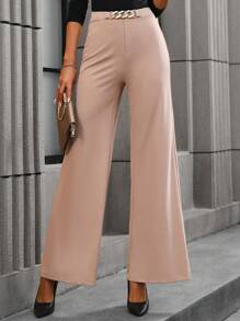 SHEIN Clasi Pantalones de pierna ancha con diseño de cadena - Albaricoque - Ver 1