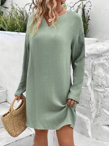SHEIN Frenchy Cổ có Lỗ hổng Thả vai Đầm - màu xanh lá - Xem 5