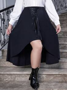 SHEIN Unity Plus Halloween Lace Up Front High Low Hem Skirt - Black - View 3