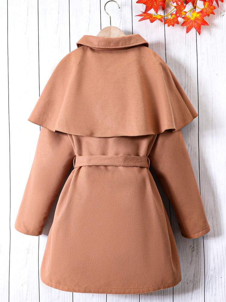Teen Girl Button Front Belted Overcoat