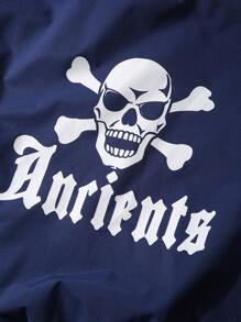 Manfinity LEGND 1件男裝寬鬆字母印花色塊條紋裝飾校園夾克 - 藍色 - 查看 4