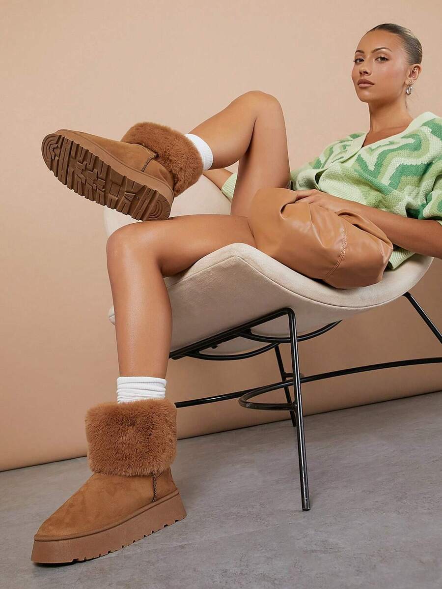 SHUZIA Botines de mujer con diseño abultado, esponjoso y de punta redonda para el Año Nuevo, el Día de San Valentín y el verano - Marrón - Ver 1