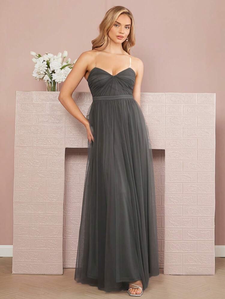 Ruched Bust Mesh Overlay Dresses