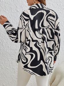 SHEIN Frenchy Hơn In Toàn bộ Thả vai Áo sơ mi - Nhiều màu - Xem 2
