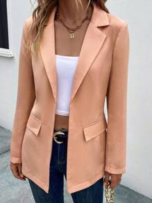 SHEIN Essnce 西裝領開門襟西裝外套 - 珊瑚粉 - 查看 3