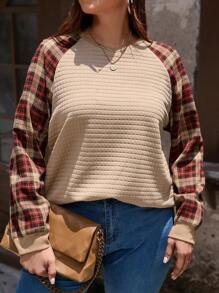 SHEIN LUNE Plus Plaid Raglan Sleeve Sweatshirt Winter Fall Autumn