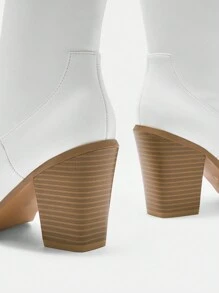 SheIn BIZ Giày Bốt Tây Màu Trắng Thời Trang Cho Nữ, Chi Tiết Khâu Mũi Giày Bốt Gót Chunky - trắng - Xem 8