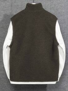 Manfinity Homme 寬鬆男款字母刺繡抓絨背心斜口袋夾克 - 綠色 - 查看 2