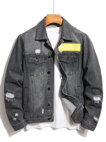 Manfinity Homme Men Letter Graphic Ripped Denim Jacket Without Tee