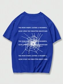 ROMWE MEN Goth Men Spider Letter Graphic Tee - Royal Blue - View 2