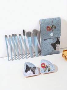 GALLERY  K 可愛奶牛,貓&花朵設計化妝刷套裝 - 彩色 - 查看 1