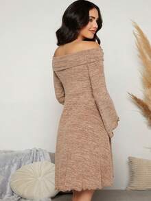 SHEIN Maternity Off Shoulder Lettuce Trim Dress - Apricot - View 2