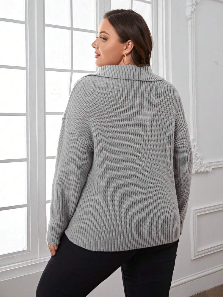 Plus Quarter Zip Drop Shoulder Sweater