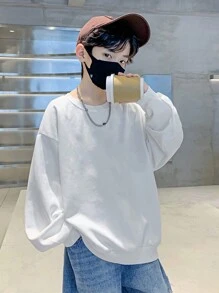 Tween Boy Bear & Letter Graphic Drop Shoulder Sweatshirt - White - View 3