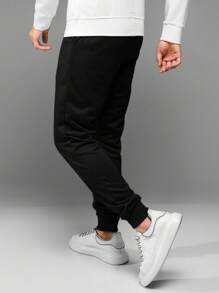 RueChic Men Letter Graphic Drawstring Waist Sweatpants - Black - View 2
