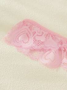 花卉蕾絲荷葉邊下擺內衣套裝 - 粉色 - 查看 5