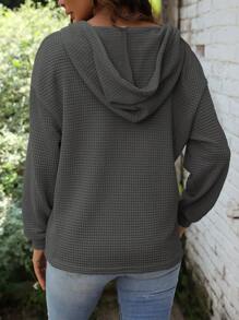 SHEIN LUNE 半排扣落肩袖抽繩連帽衫 - 深灰色 - 查看 2