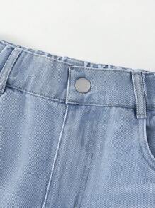 SHEIN Explorewe 女大童卡通圖案直筒牛仔褲 - 淺色水洗藍 - 查看 5