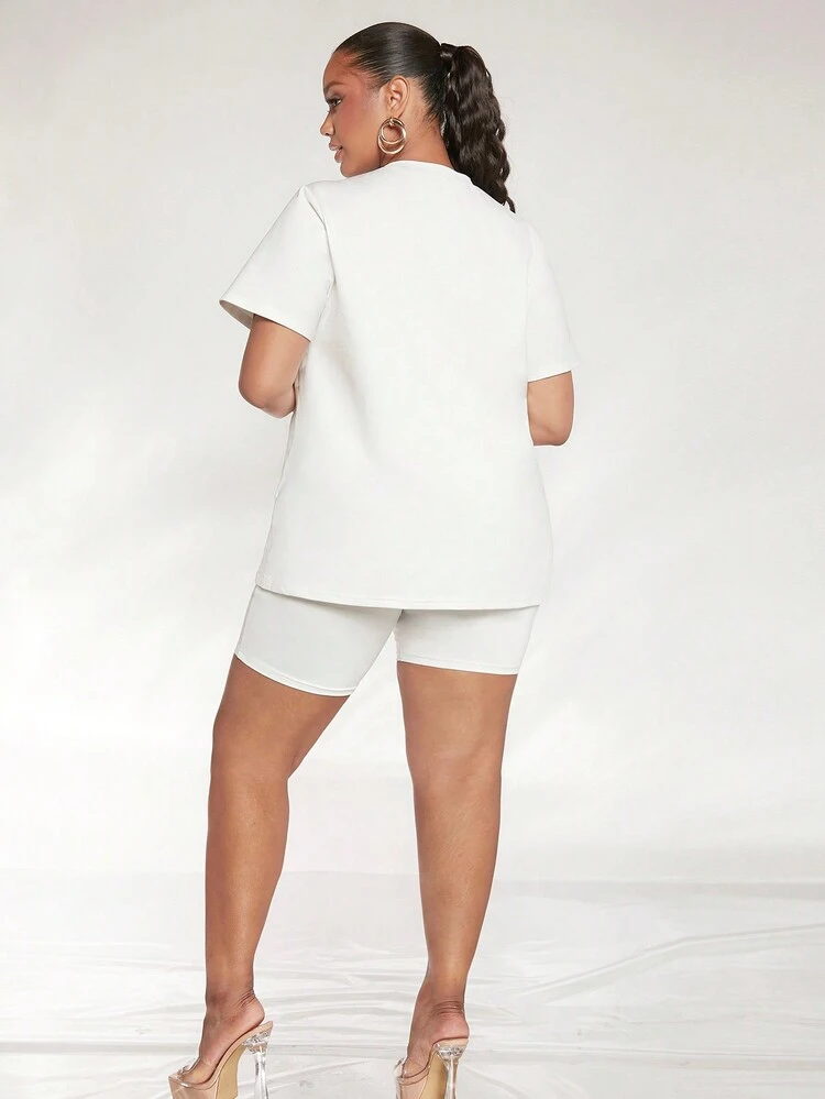 Plus Letter Graphic Tee & Biker Shorts