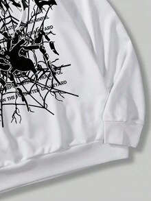 ROMWE MEN Goth Men Letter & Spider Web Print Drawstring Hoodie - White - View 4