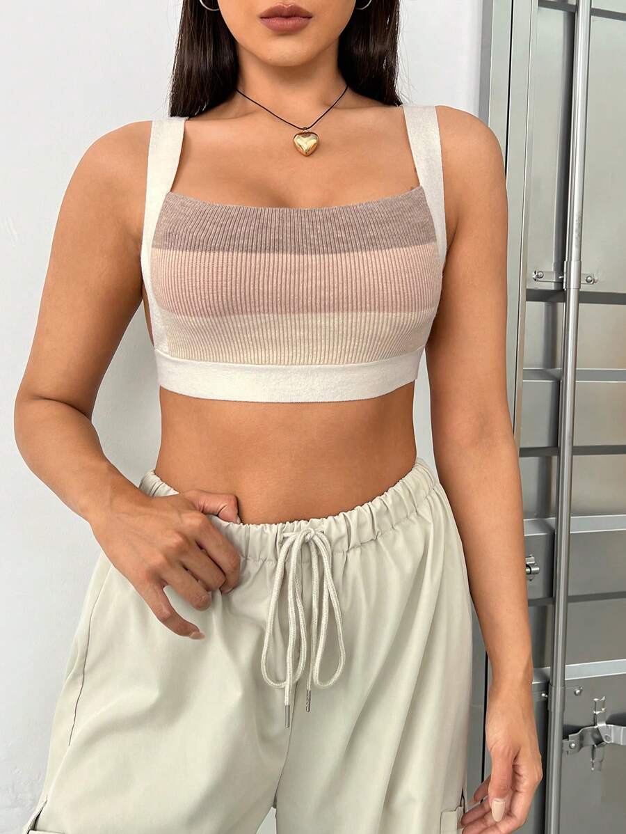 SHEIN EZwear 大碼撞色針織短上衣 - 彩色 - 查看 1