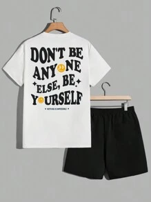 Manfinity RebelGame Nam Đồ họa Khẩu hiệu Áo thun & quần đùi - Đen và trắng - Xem 1